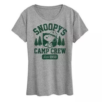 Женская футболка с рисунком Peanuts Snoopy's Camp Crew Licensed Character, цвет Heather Gray