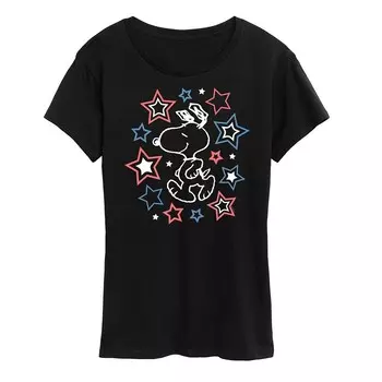 Женская футболка с рисунком Peanuts Snoopy Stars Licensed Character, черный