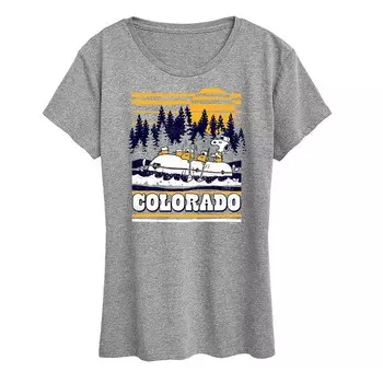 Женская футболка с рисунком Peanuts Snoopy & Woodstock Colorado Rafting Licensed Character, цвет Heather Gray