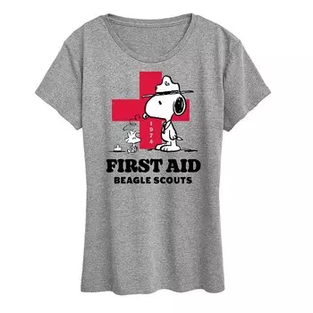 Женская футболка с рисунком Peanuts Snoopy & Woodstock First Aid Beagle Scouts Licensed Character, цвет Heather Gray