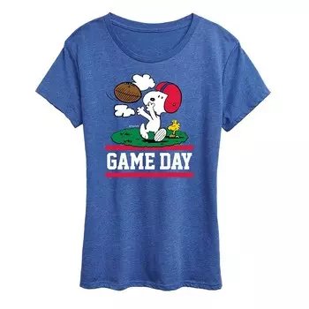 Женская футболка с рисунком Peanuts Snoopy & Woodstock Game Day Licensed Character, цвет Heather Blue