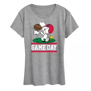 Женская футболка с рисунком Peanuts Snoopy & Woodstock Game Day Licensed Character, цвет Heather Gray