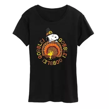 Женская футболка с рисунком Peanuts Snoopy & Woodstock Gobble Gobble Licensed Character, черный