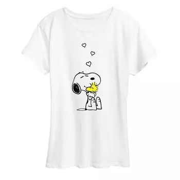 Женская футболка с рисунком Peanuts Snoopy & Woodstock Hugs Licensed Character, белый