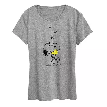 Женская футболка с рисунком Peanuts Snoopy & Woodstock Hugs Licensed Character, цвет Heather Gray