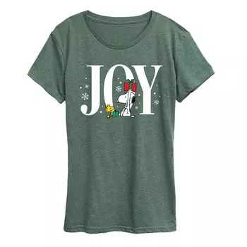 Женская футболка с рисунком Peanuts Snoopy & Woodstock Joy Licensed Character, цвет Heather Green