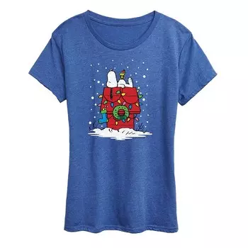 Женская футболка с рисунком Peanuts Snoopy & Woodstock Lit Up Licensed Character, цвет Heather Royal Blue