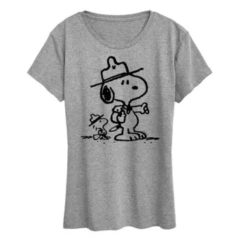 Женская футболка с рисунком Peanuts Snoopy & Woodstock Scout Pals Licensed Character, цвет Heather Gray