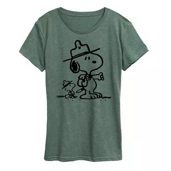 Женская футболка с рисунком Peanuts Snoopy & Woodstock Scout Pals Licensed Character, цвет Heather Green