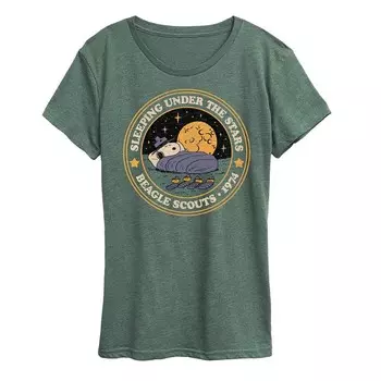 Женская футболка с рисунком Peanuts Snoopy & Woodstock Sleeping Under Stars Licensed Character, цвет Heather Green