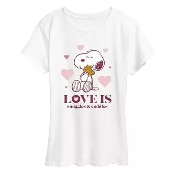 Женская футболка с рисунком Peanuts Snoopy & Woodstock Snuggles Licensed Character, белый
