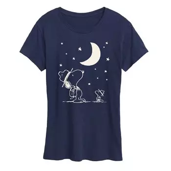 Женская футболка с рисунком Peanuts Snoopy & Woodstock Star Gazing Licensed Character, темно-синий