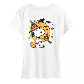 Женская футболка с рисунком Peanuts Snoopy & Woodstock Witchcraft Licensed Character, белый