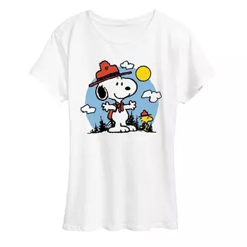 Женская футболка с рисунком Peanuts Snoopy & Woodstock для улицы Licensed Character, белый