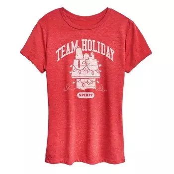 Женская футболка с рисунком Peanuts Team Holiday Spirit Licensed Character, цвет Heather Red