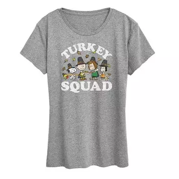 Женская футболка с рисунком Peanuts Turkey Squad Licensed Character, цвет Heather Gray