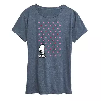 Женская футболка с рисунком Peanuts Valentine Snoopy Hearts Licensed Character, цвет Heather Blue