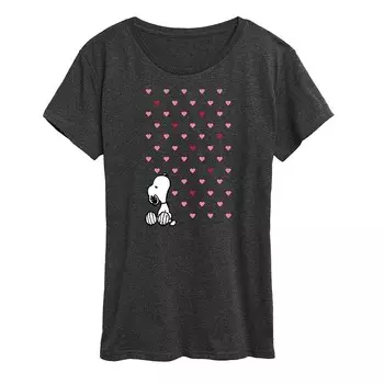 Женская футболка с рисунком Peanuts Valentine Snoopy Hearts Licensed Character, цвет Heather Charcoal