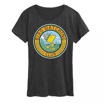 Женская футболка с рисунком Peanuts Woodstock Bird Watching Licensed Character, цвет Heather Charcoal