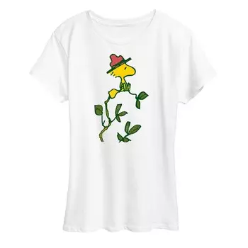 Женская футболка с рисунком Peanuts Woodstock Branch Licensed Character, белый