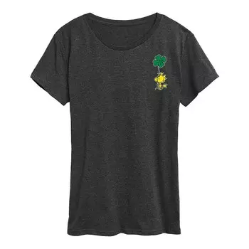 Женская футболка с рисунком Peanuts Woodstock Clover Licensed Character, цвет Heather Charcoal