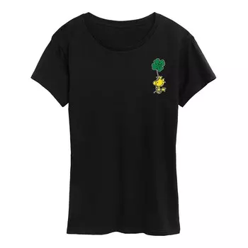 Женская футболка с рисунком Peanuts Woodstock Clover Licensed Character, черный