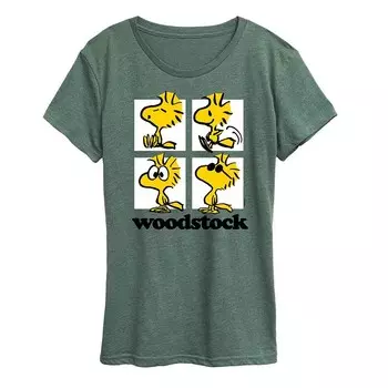 Женская футболка с рисунком Peanuts Woodstock Grid Licensed Character, цвет Heather Green