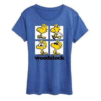Женская футболка с рисунком Peanuts Woodstock Grid Licensed Character, цвет Heather Royal Blue
