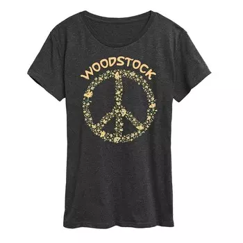 Женская футболка с рисунком Peanuts Woodstock Peace Sign Licensed Character, цвет Heather Charcoal Gray