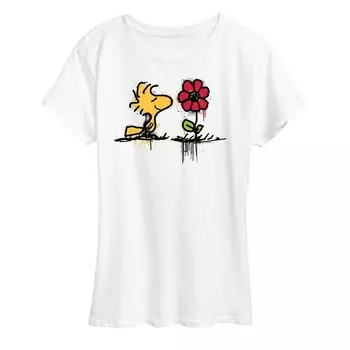 Женская футболка с рисунком Peanuts Woodstock Rose Licensed Character, белый