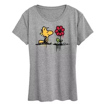 Женская футболка с рисунком Peanuts Woodstock Rose Licensed Character, цвет Heather Gray