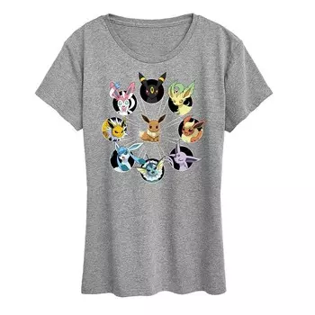 Женская футболка с рисунком Pokemon Eevee Evolution Licensed Character, цвет Heather Gray