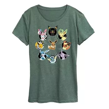 Женская футболка с рисунком Pokemon Eevee Evolution Licensed Character, цвет Heather Green