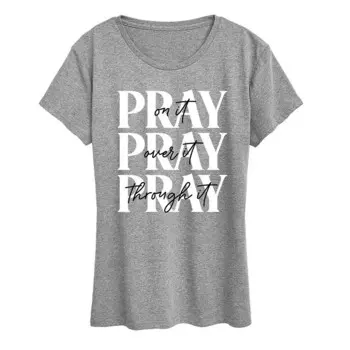 Женская футболка с рисунком Pray On It Licensed Character, цвет Heather Gray
