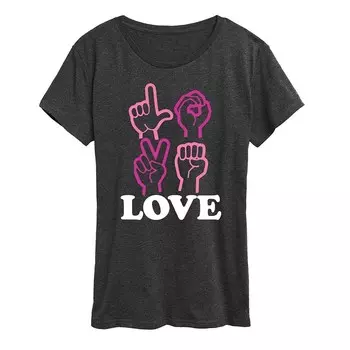 Женская футболка с рисунком языка жестов Love Licensed Character, цвет Heather Charcoal