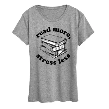 Женская футболка с рисунком Read More Stress Less Licensed Character, цвет Heather Gray