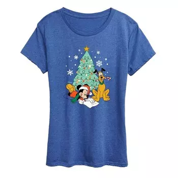 Женская футболка с рисунком «Рождественская елка» Disney's Mickey Mouse & Pluto, цвет Heather Royal Blue
