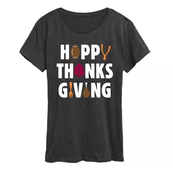 Женская футболка с рисунком «С Днем Благодарения» Licensed Character, цвет Heather Gray