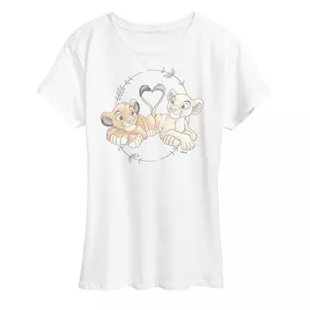 Женская футболка с рисунком сердечек Disney's Lion King Simba & Nala, белый