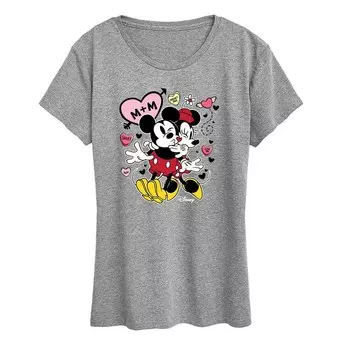 Женская футболка с рисунком сердечка Disney's Mickey & Minnie Mouse, цвет Heather Gray