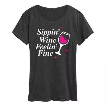 Женская футболка с рисунком Sippin' Wine Feelin' Licensed Character, цвет Heather Charcoal