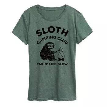 Женская футболка с рисунком Sloth Camping Club Licensed Character, цвет Heather Green