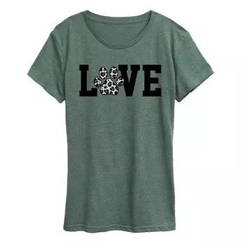 Женская футболка с рисунком снежного леопарда Love Pawprint Licensed Character, цвет Heather Green