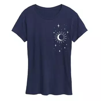 Женская футболка с рисунком Stars Moon Sun Licensed Character, темно-синий
