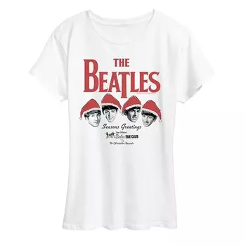 Женская футболка с рисунком The Beatles Christmas Seasons Greetings Licensed Character, белый