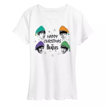 Женская футболка с рисунком The Beatles Happy Christmas Licensed Character, белый