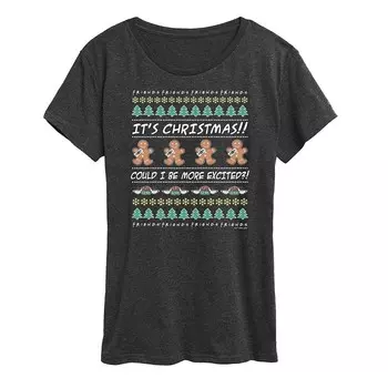 Женская футболка с рисунком Ugly Christmas Sweater Friends Licensed Character, цвет Heather Charcoal