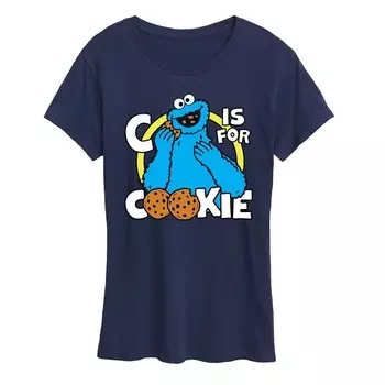 Женская футболка с рисунком «Улица Сезам» Cookie Monster Licensed Character, темно-синий