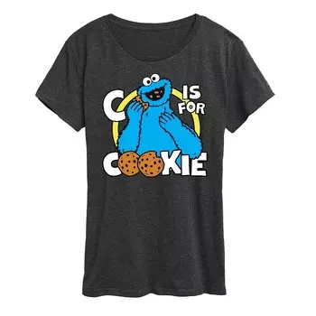 Женская футболка с рисунком «Улица Сезам» Cookie Monster Licensed Character, цвет Heather Charcoal