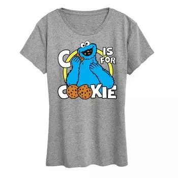 Женская футболка с рисунком «Улица Сезам» Cookie Monster Licensed Character, цвет Heather Gray